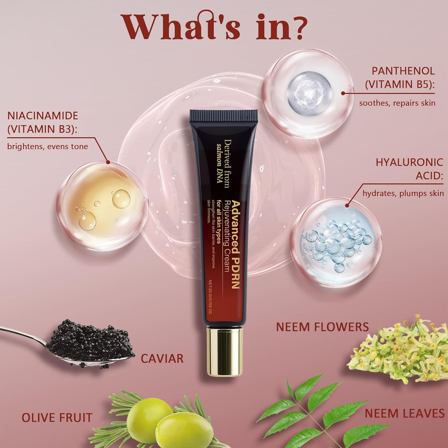 Advanced PDRN Rejuvenating Repair Cream, Panthenol Soothing Repair Moisturizing Cream, Hyaluronic Acid&Nicotinamide Brightening Essence, PDRN Salmon DNA Nourishing Formula for All Skin Types, 0.7 oz