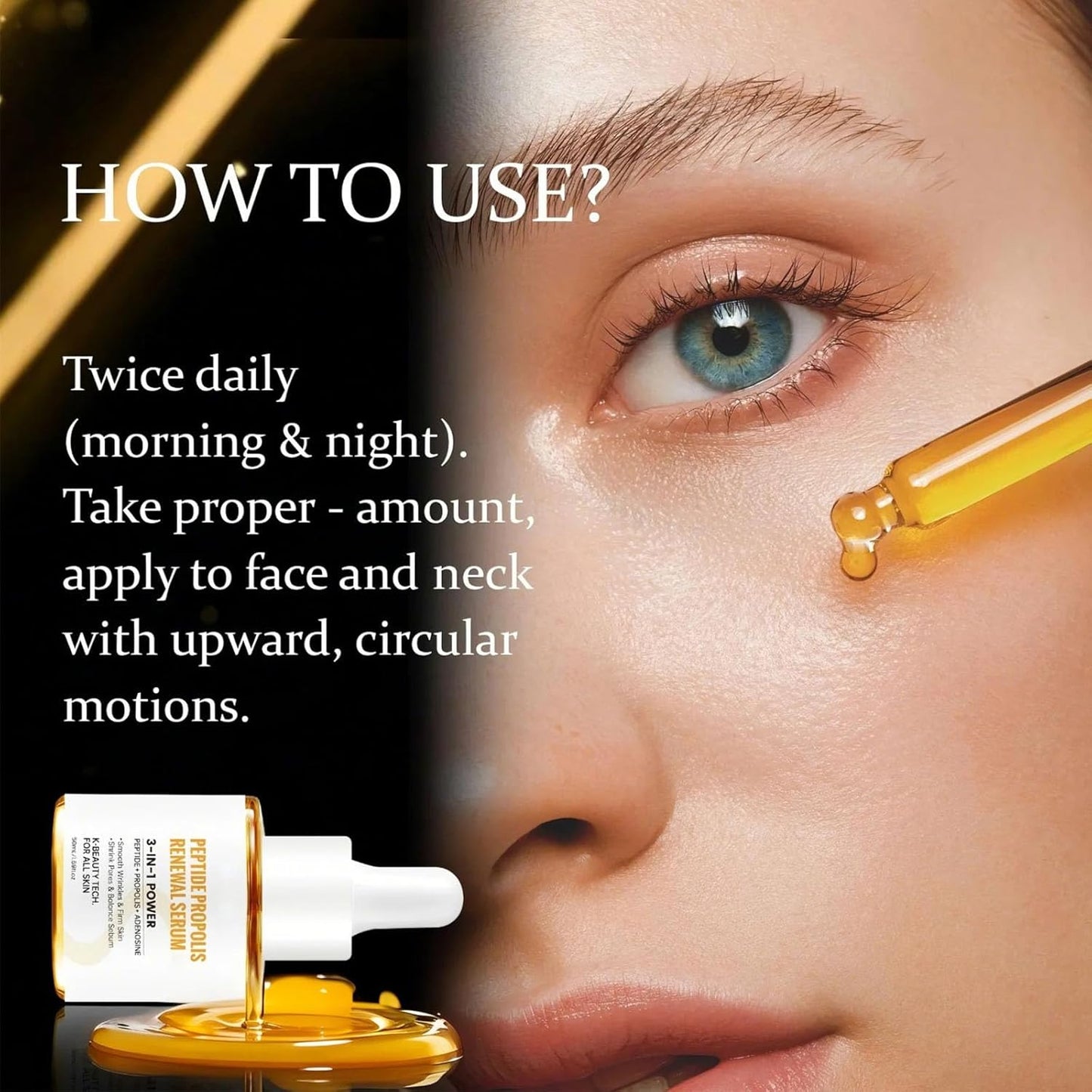 Peptide Propolis Renewal Serum, 2Pcs Peptide Propolis Serum for Face Anti Aging, Reduces Wrinkles & Fine Line, Boosts Skin Elasticity, Deep Moisturizing Nourishing for All Skin Types