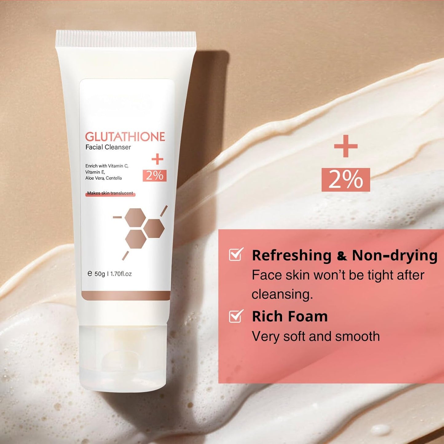 Glutathione Face Cleanser - Glutathione Face Wash With Aloe & Vitamin C, Hydrating Facial Cleanser Gentle Cleanse, Cleaning Pores, Moisturising Cleanser For Dry Skin, Acne Prone & Sensitive Skin