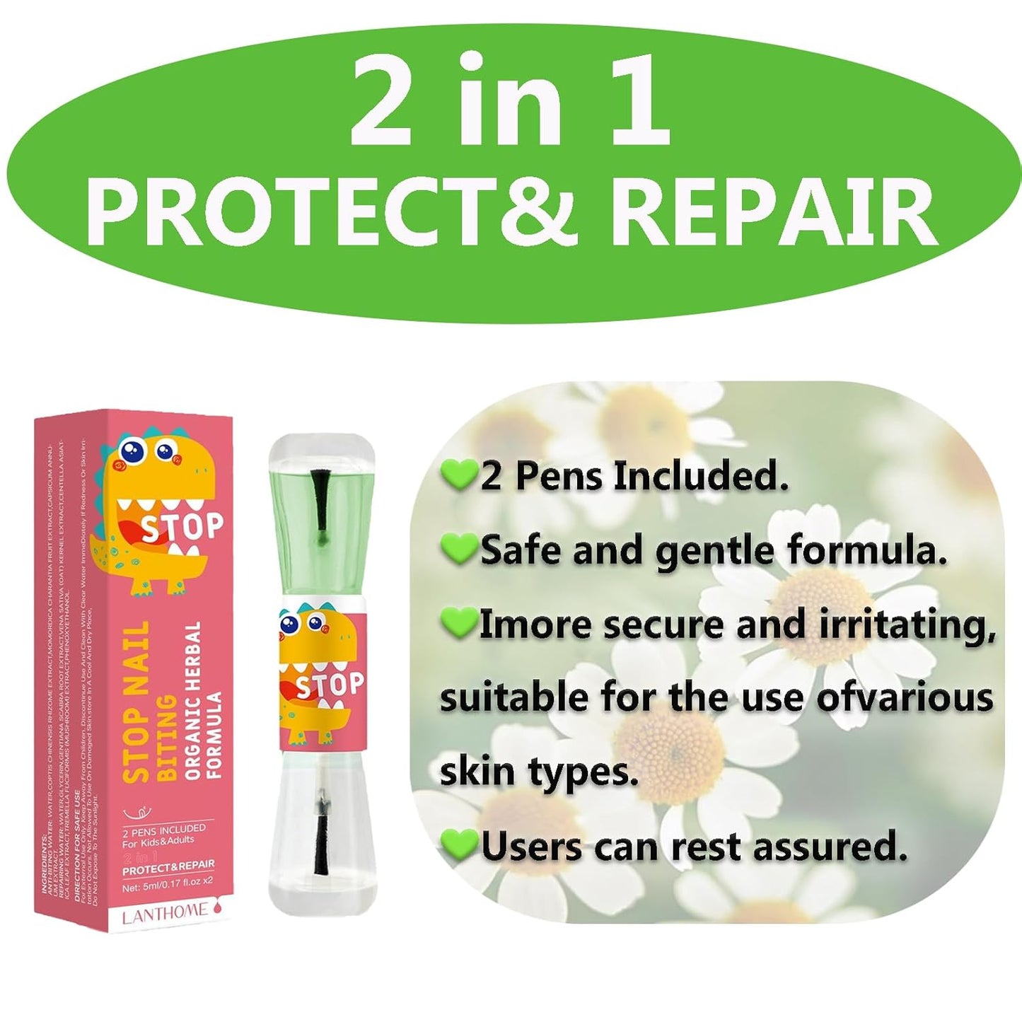 No Bite Nail Polish - Stop Biting, Easy Application - Bitter Taste, Natural Plant Extract