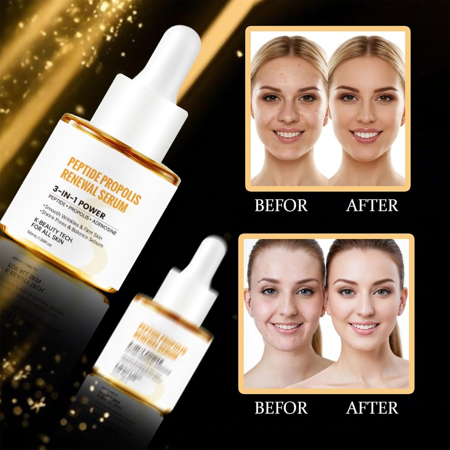 Peptide Propolis Renewal Serum, 2Pcs Peptide Propolis Serum for Face Anti Aging, Reduces Wrinkles & Fine Line, Boosts Skin Elasticity, Deep Moisturizing Nourishing for All Skin Types