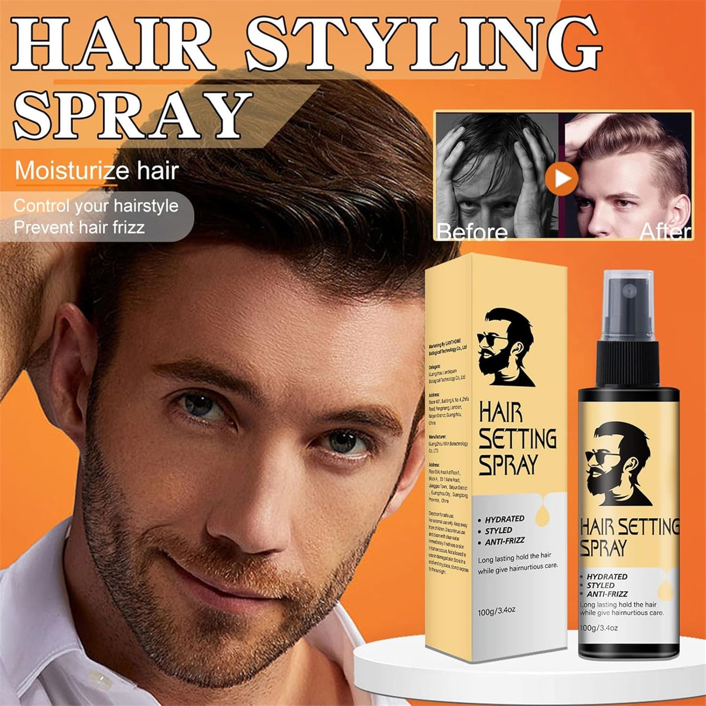 Create Fuller and Control Your Hairstyle Prevent Hair Frizz with Hair Spray for Men Lightweight Styling Spray 100ML