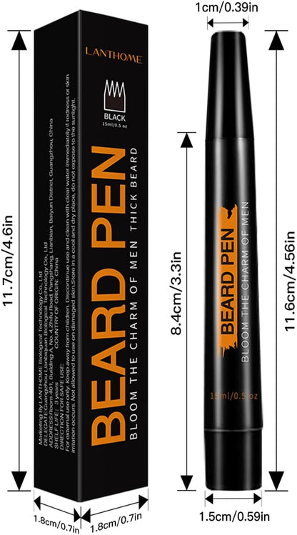 Beard Pencil Filler for Men (Black), Four-fork Tip Beard Styling Pen, Waterproof Sweat Proof Long Lasting Pencil for Men Father Gift