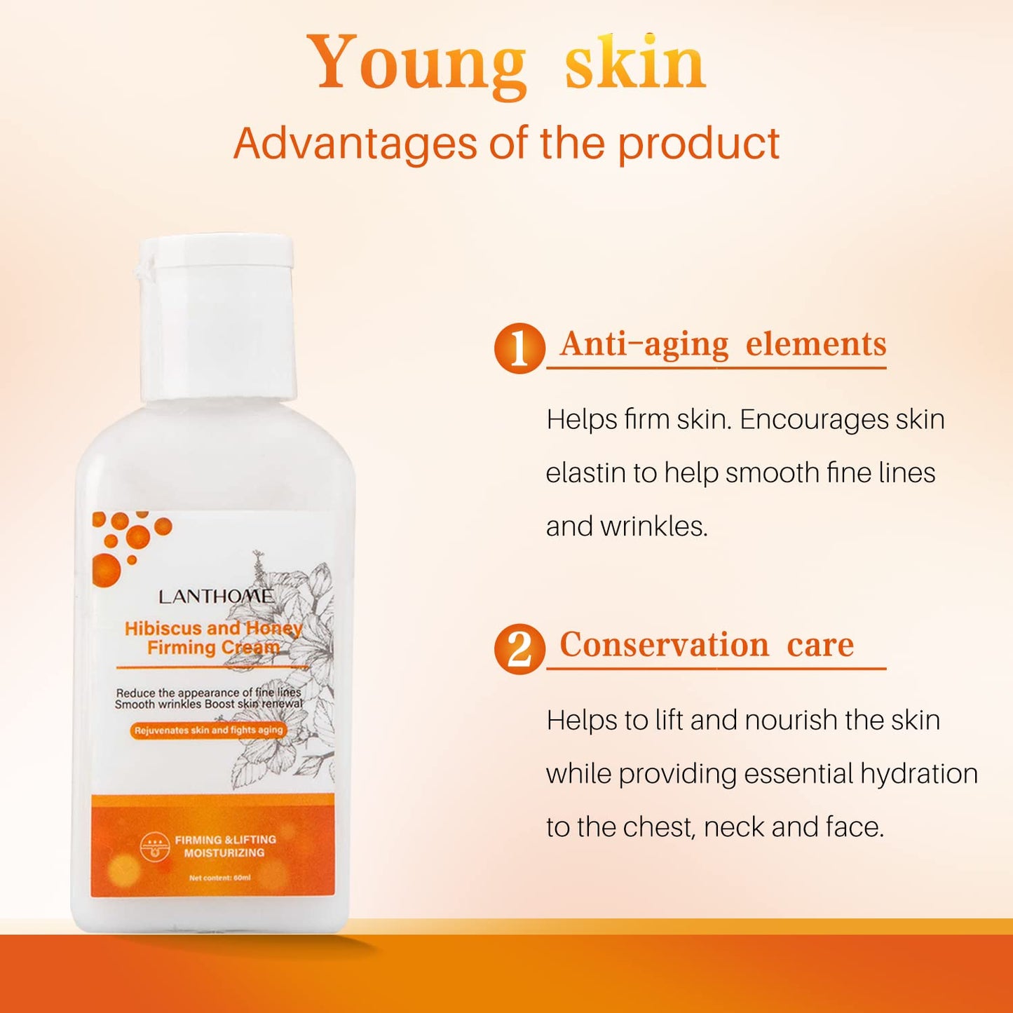 Hibiscus and Honey Firming Cream(60ML), Neck Firming Skin Tightening Cream With Collagen & Hyaluronic Acid, Reduces the Look of Neck Lines,Tightens,& Smooths