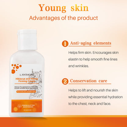 Hibiscus and Honey Firming Cream(60ML), Neck Firming Skin Tightening Cream With Collagen & Hyaluronic Acid, Reduces the Look of Neck Lines,Tightens,& Smooths