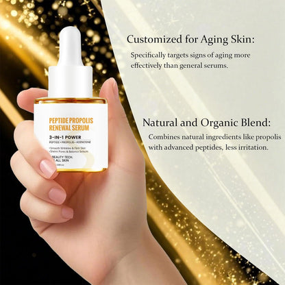 Peptide Propolis Renewal Serum, 2Pcs Peptide Propolis Serum for Face Anti Aging, Reduces Wrinkles & Fine Line, Boosts Skin Elasticity, Deep Moisturizing Nourishing for All Skin Types