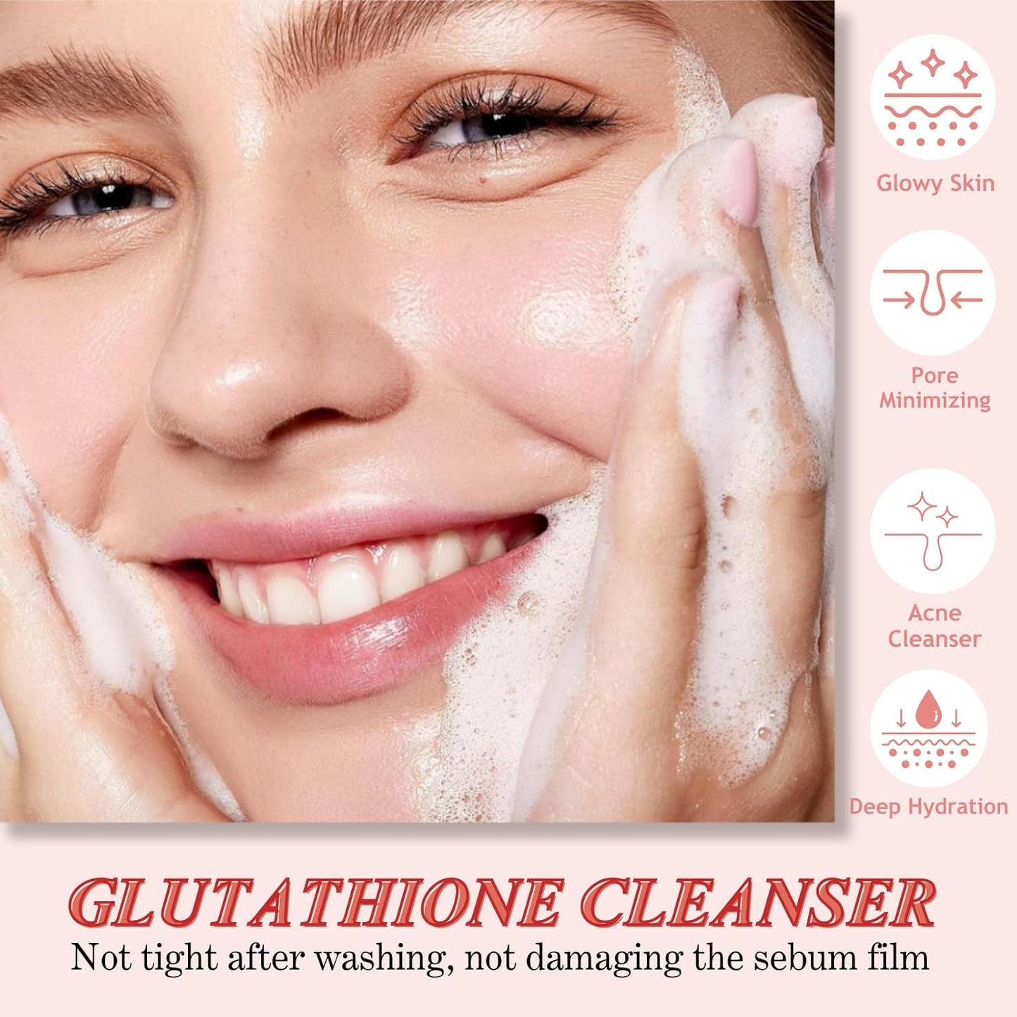 Glutathione Face Cleanser - Glutathione Face Wash With Aloe & Vitamin C, Hydrating Facial Cleanser Gentle Cleanse, Cleaning Pores, Moisturising Cleanser For Dry Skin, Acne Prone & Sensitive Skin