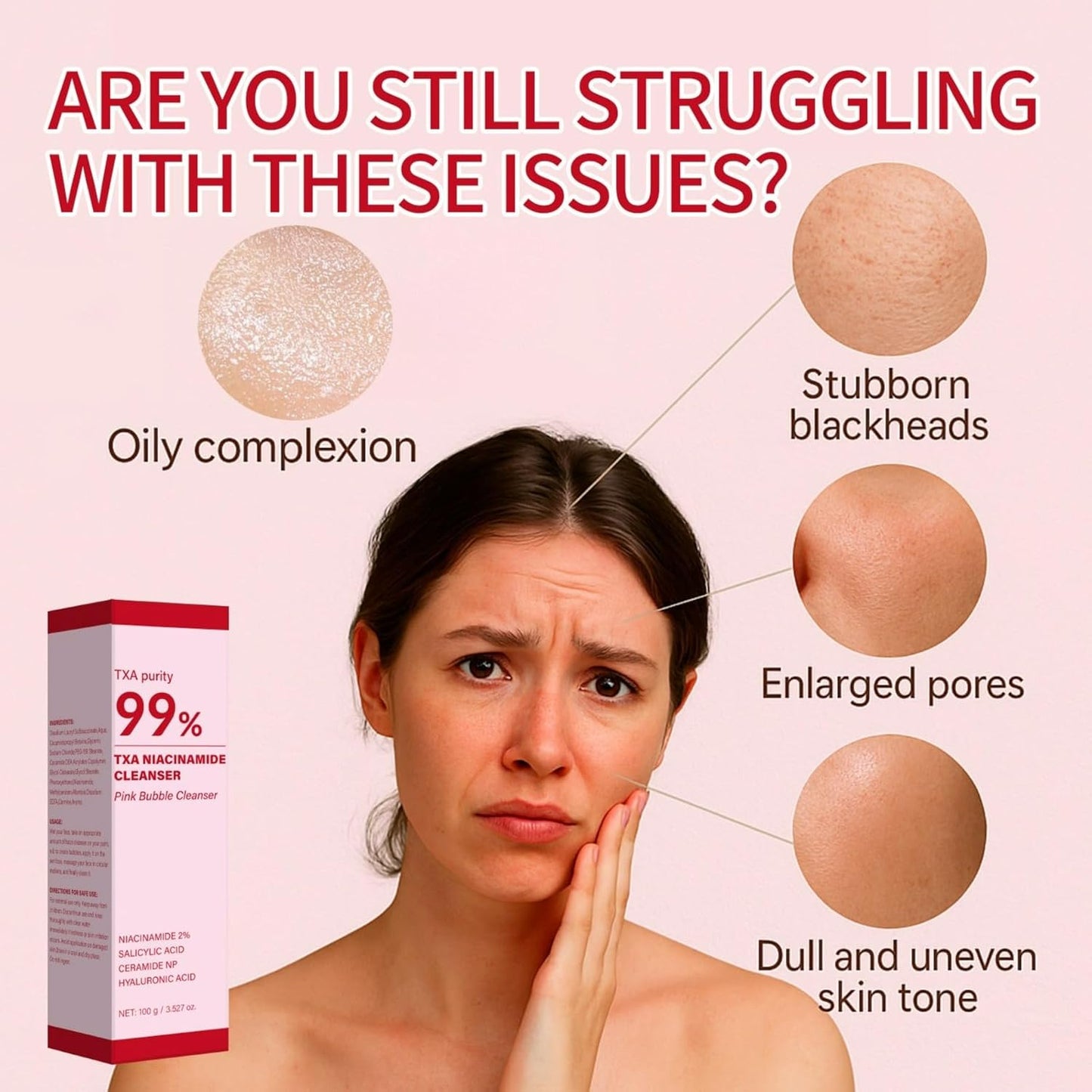 Niacinamide Deep Cleansing Facial Wash- Pore Refining, Moisturizing Face Cleanser, Makeup & Sunscreen Remover, No Dryness, For All Skin Types (1PC)