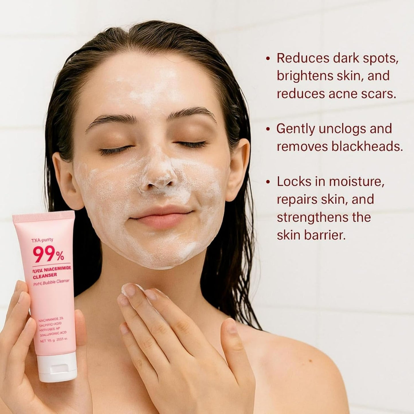 Niacinamide Deep Cleansing Facial Wash- Pore Refining, Moisturizing Face Cleanser, Makeup & Sunscreen Remover, No Dryness, For All Skin Types (1PC)