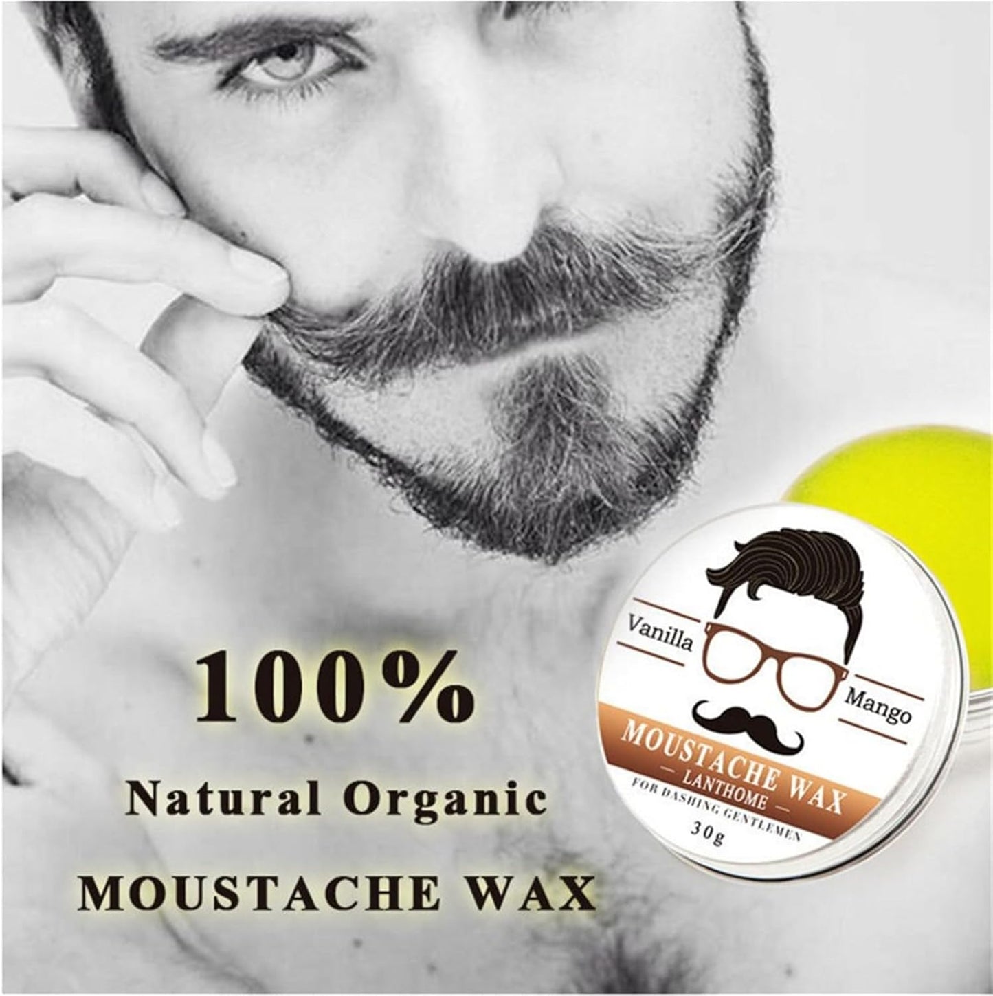 Beard and Mustache Wax 30g, Balm for Beard and Shaping Facial Hair with Coconut Oil Natural Conditioner Wax