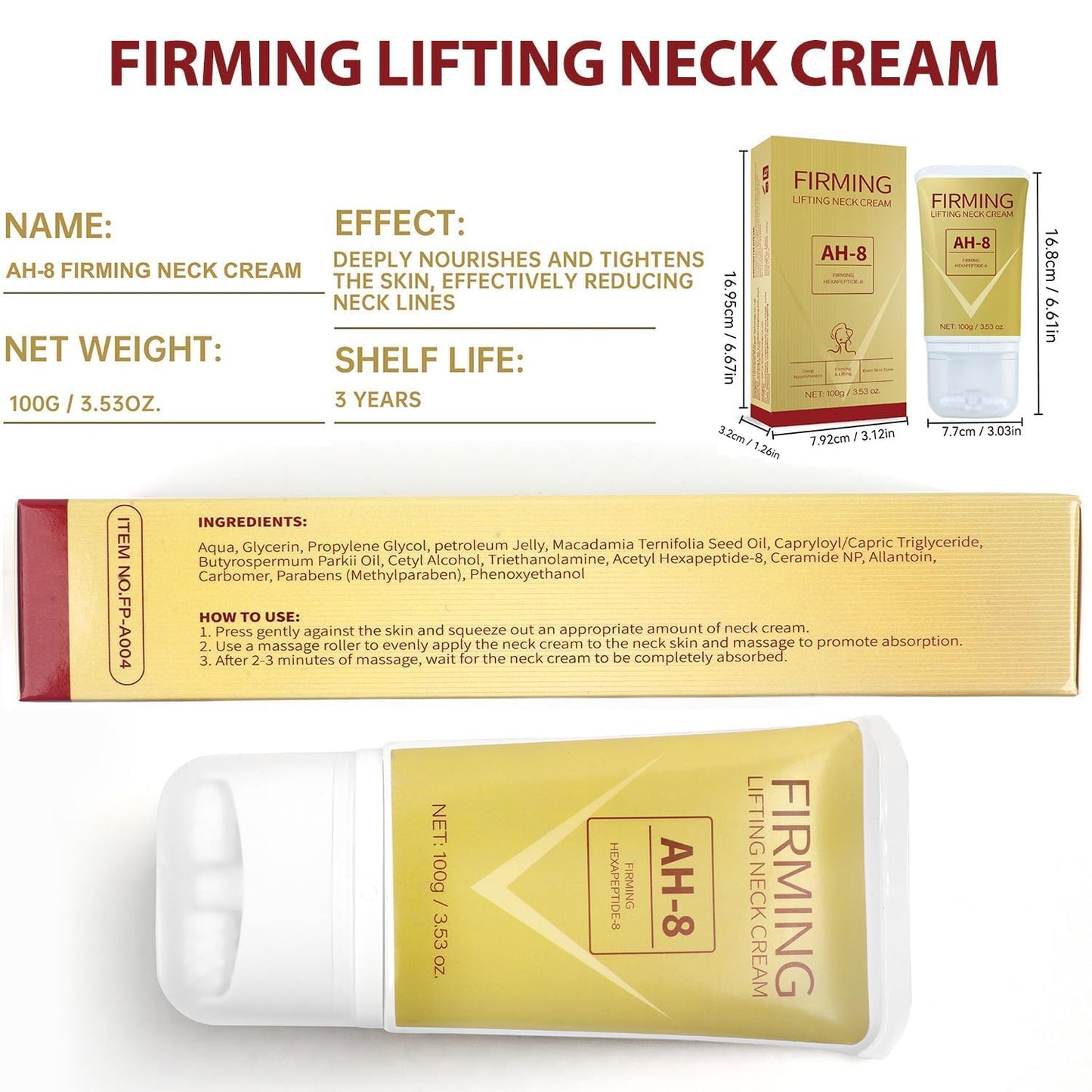 Mtmult AH-8 Firming Neck Cream - Neck Creams for Tightening and Firming - Anti-Aging Cream for Loose Skin with Roller Applicator - Effective for Neck & Body, Lifting Cream for Women & Men (2PC)