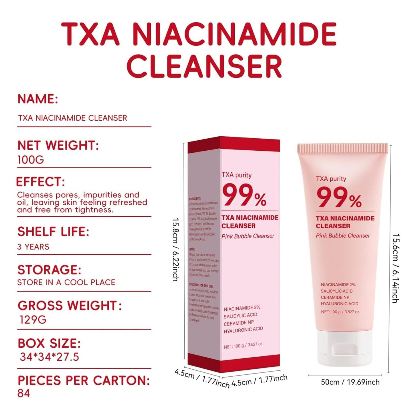 Niacinamide Deep Cleansing Facial Wash- Pore Refining, Moisturizing Face Cleanser, Makeup & Sunscreen Remover, No Dryness, For All Skin Types (1PC)