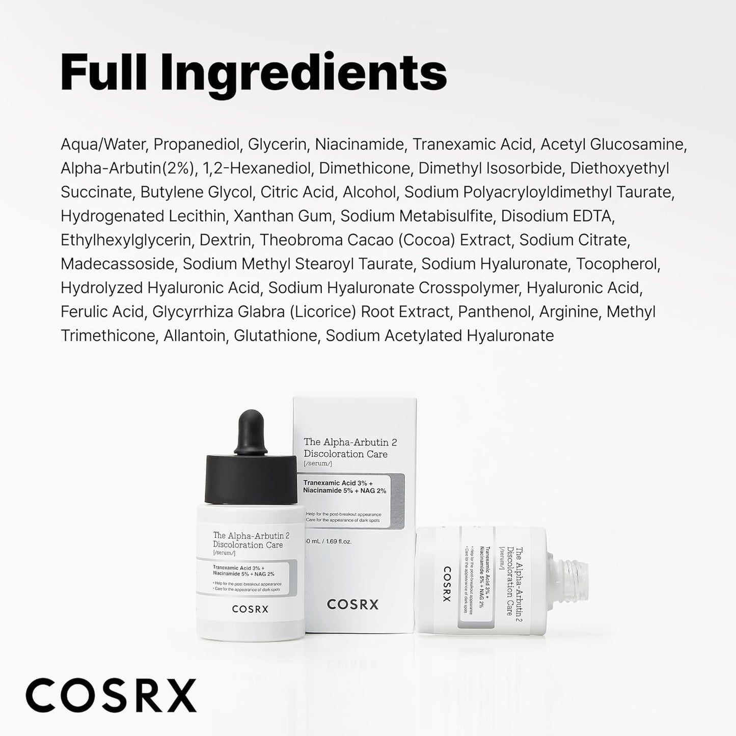 COSRX 2% Alpha Arbutin Discoloration Care Face Serum with Niacinamide, Glutathione & Tranexamic Acid, 1.7 fl oz – Serum for Face, Korean Skin Care