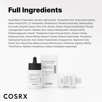COSRX 2% Alpha Arbutin Discoloration Care Face Serum with Niacinamide, Glutathione & Tranexamic Acid, 1.7 fl oz – Serum for Face, Korean Skin Care