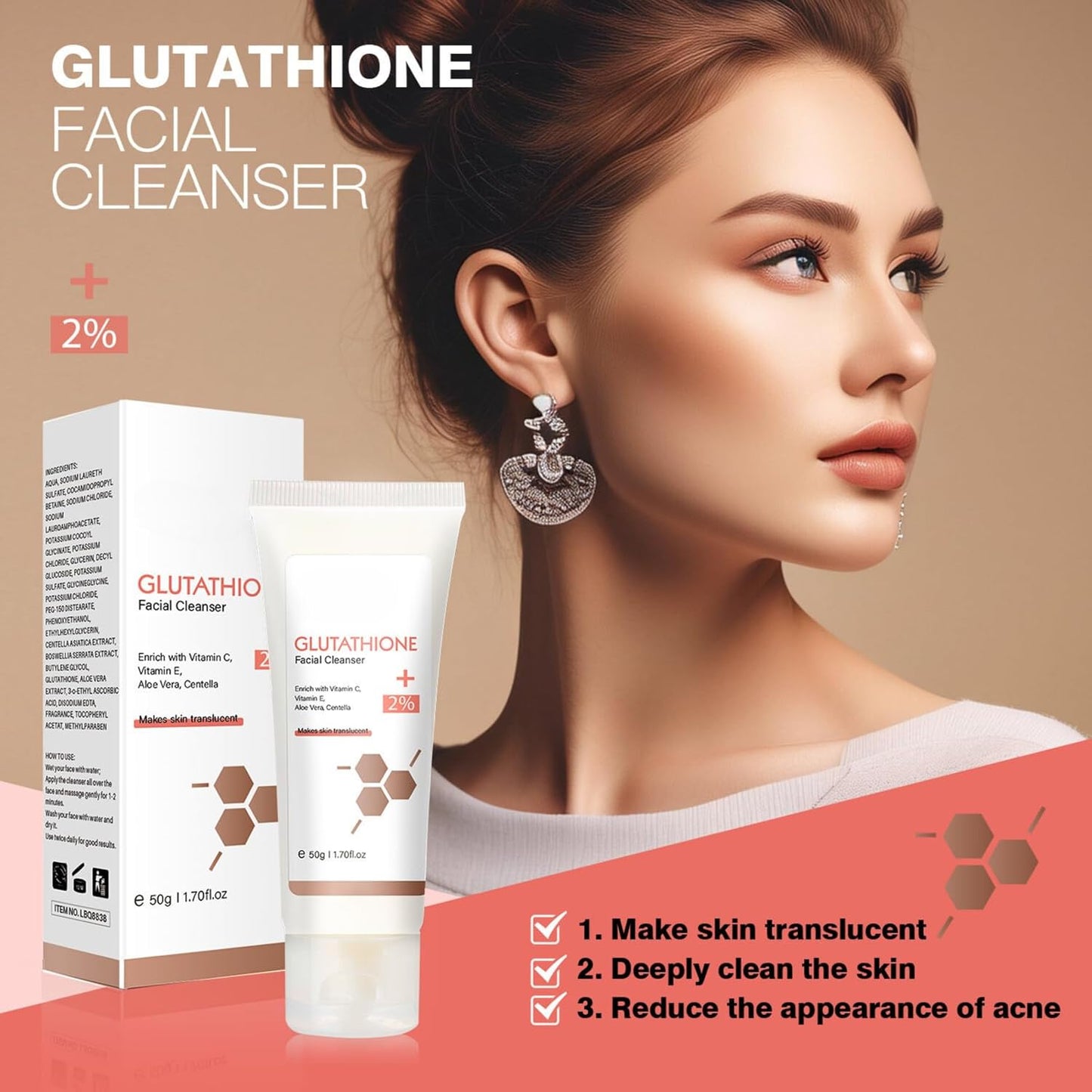 Glutathione Face Cleanser - Glutathione Face Wash With Aloe & Vitamin C, Hydrating Facial Cleanser Gentle Cleanse, Cleaning Pores, Moisturising Cleanser For Dry Skin, Acne Prone & Sensitive Skin