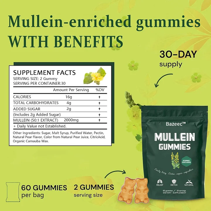 🔥Last Day Promotion 49% OFF🔥Mullein Gummies | Lung Health & Sinus Relief (30 Day Supply)